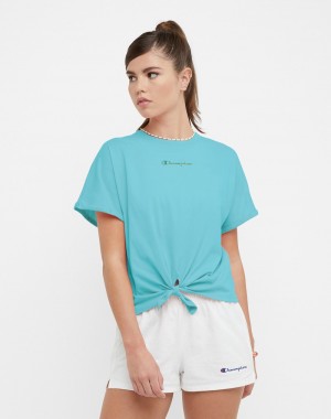 Camiseta Champio Front Tie Feminino Azuis | Y8ND44