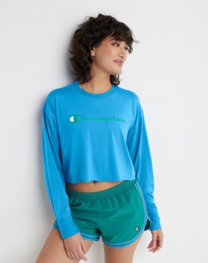 Camiseta Champio Soft Touch Long-Sleeve Cropped Crewneck Feminino Azuis | F5CR71