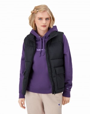 Colete Champio Utility Puffer Feminino Pretas | B8LU01