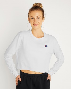 Cropped Tops Champio Long-Sleeve Feminino Branco | H1ZW57