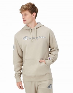 Moletom com Capuz Champio Powerblend Fleece Masculino Bege | O0DZ40