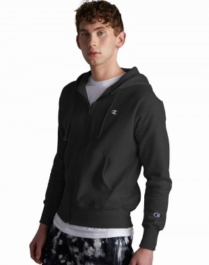 Moletom com Capuz Champio Reverse Weave Full Zip Masculino Pretas | V4CQ11