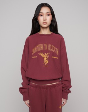Moletons Champio Champion x Guizio Oversized Reverse Weave Crewneck Feminino Bordeaux | B4QV51
