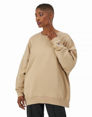 Moletons Champio Classicos Fleece Oversized Crewneck Feminino Bege | D3HX95