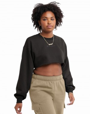 Moletons Champio Classicos Fleece Super Cropped Crew Feminino Pretas | K3NM55
