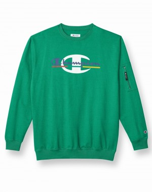 Moletons Champio Global Explorer French Terry Crew Masculino Verdes | U7UY39