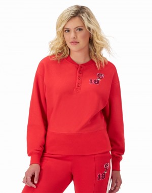 Moletons Champio Reverse Weave Henley Feminino Vermelhas | X2BW97