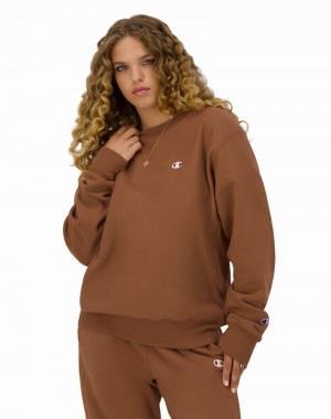 Moletons Champio Reverse Weave Oversized Crewneck Feminino Marrom | R8IC10